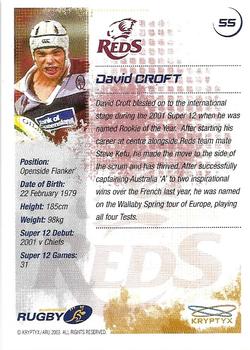 2003 Kryptyx The Defenders Australian Rugby Union #55 David Croft Back